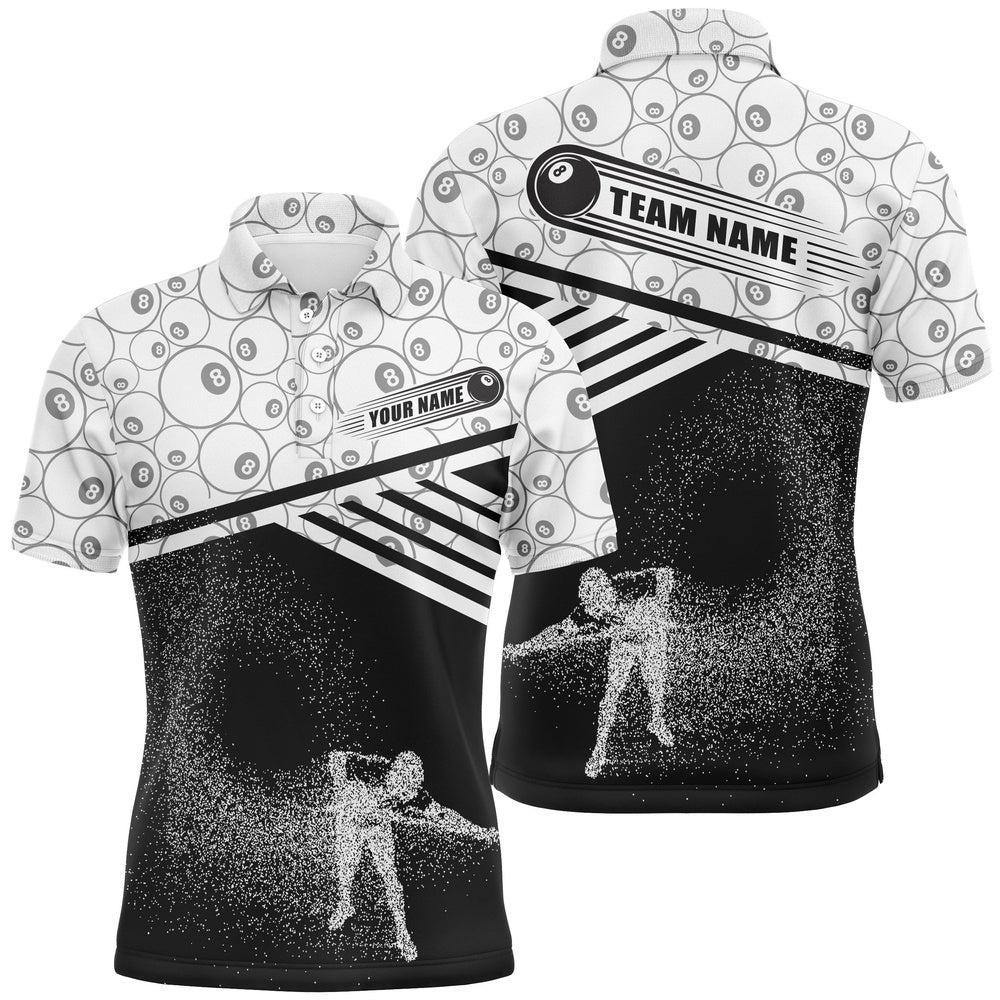 3D Funny Billiards 8 Ball Pattern Polo Shirts, Custom Player Billiards Polo, Personalized Billiard Polo Shirt