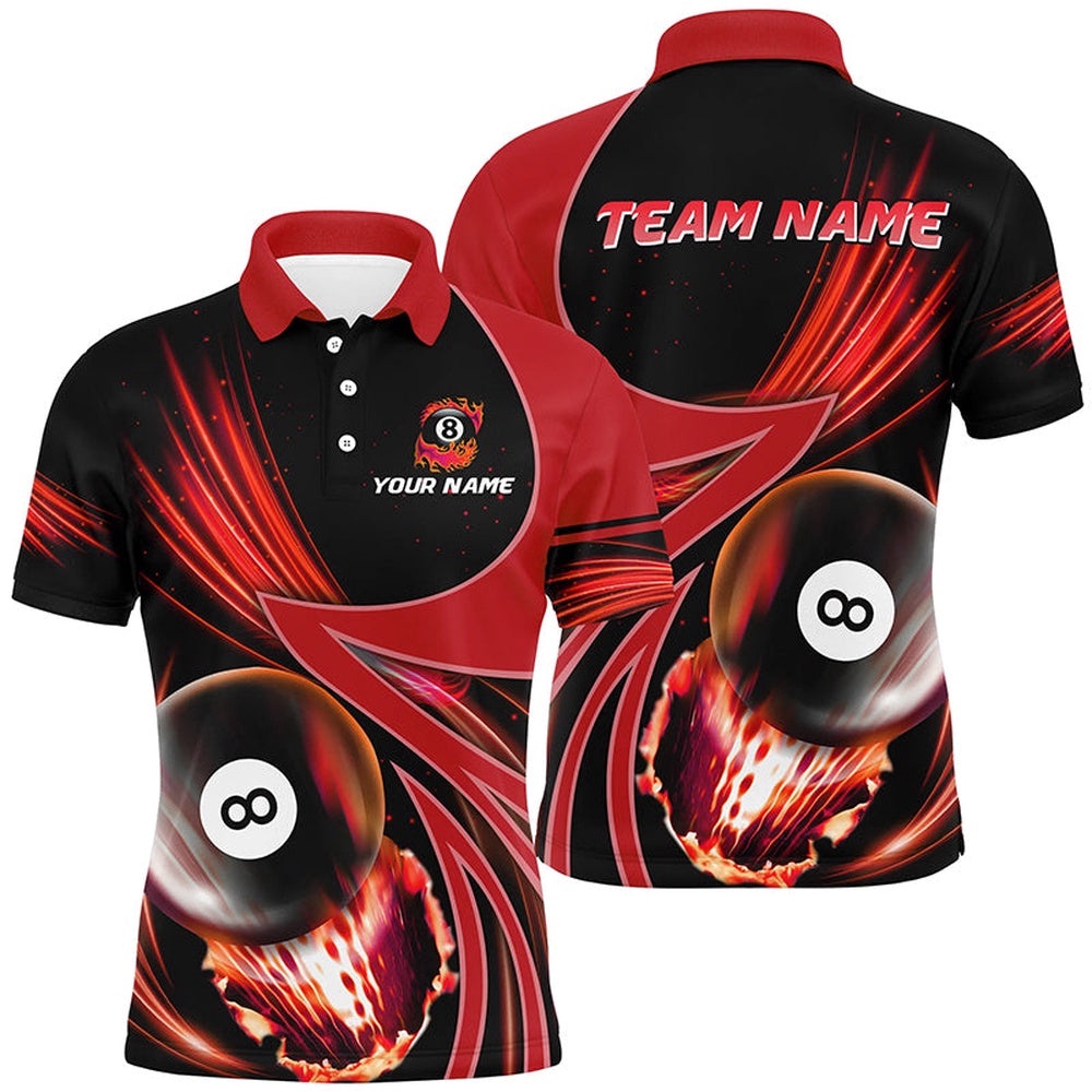 3D Red Polo Billiard 8 Ball Polo Shirts Custom Team League Billiard Shirts, Personalized Billiard Polo Shirt