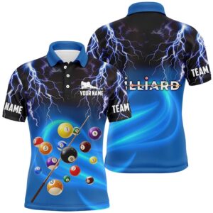 3D Thunder Lightning Blue Billiard Balls Polo&hellip;