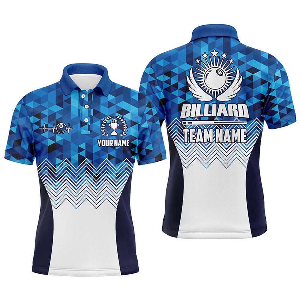 3D White Blue Best Billiard Player Gifts, Personalized Billiard Polo Shirt