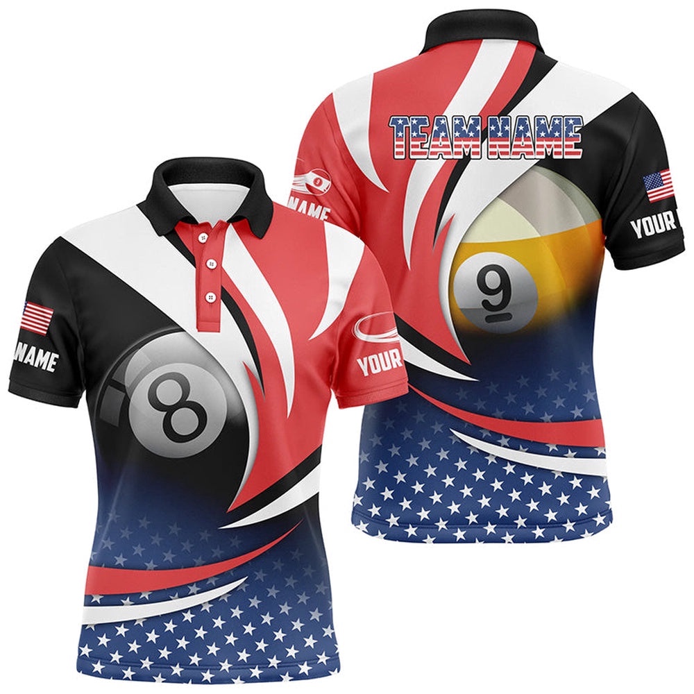 8 Ball & 9 Ball Pool Custom American Flag Billiard Shirts, Patriotic Billiard Pool Jerseys, Personalized Billiard Team Jersey Shirt