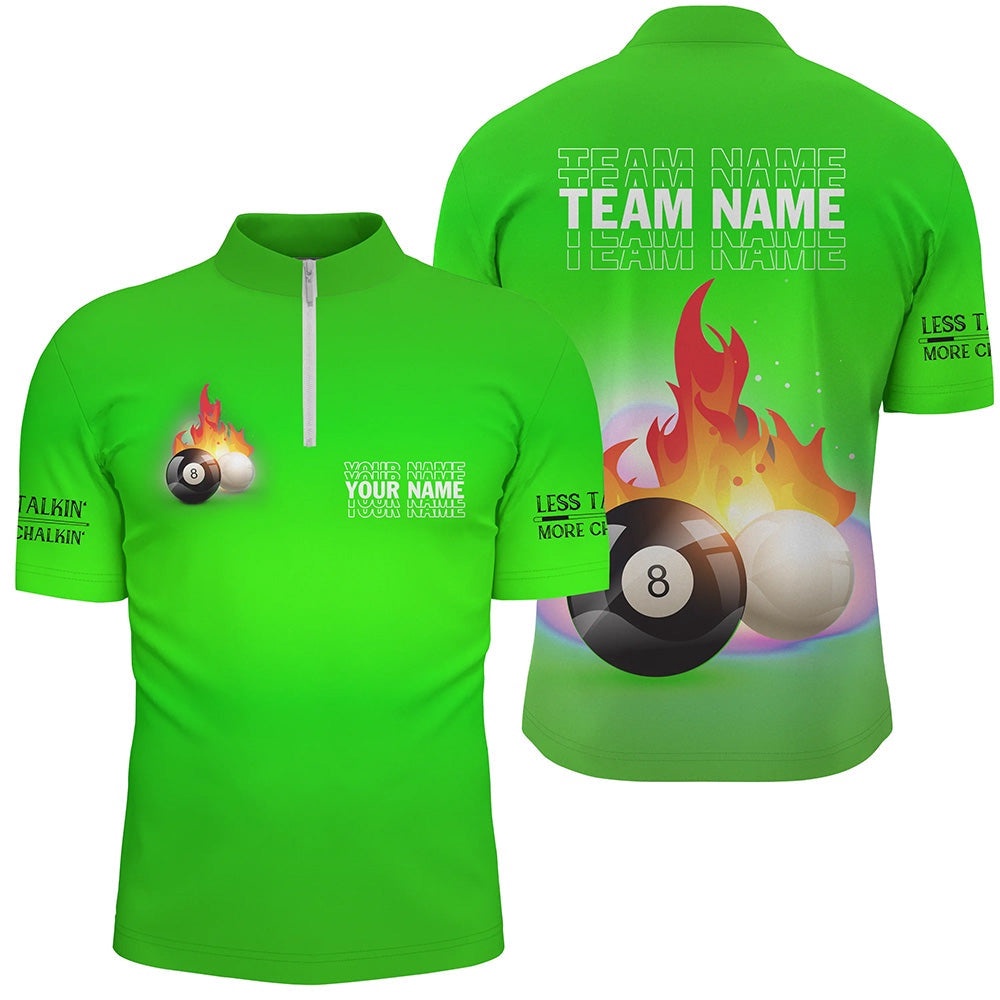 8 Ball And Cue Ball Pool Green 3D Jersey Shirts, Custom Name Billiard Jerseys, Personalized Billiard Team Jersey Shirt