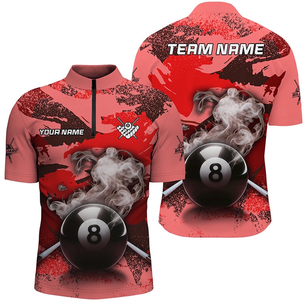 8 Ball Pool & Cue Smoke Custom Red Camo Billiard Shirts, Billiard Snooker Outfits, Personalized Billiard Team Jersey Shirt