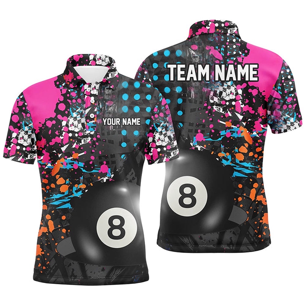 8 Ball Pool Grunge Colorful Custom Billiards Pool Shirts, Personalized Billiard Polo Shirt