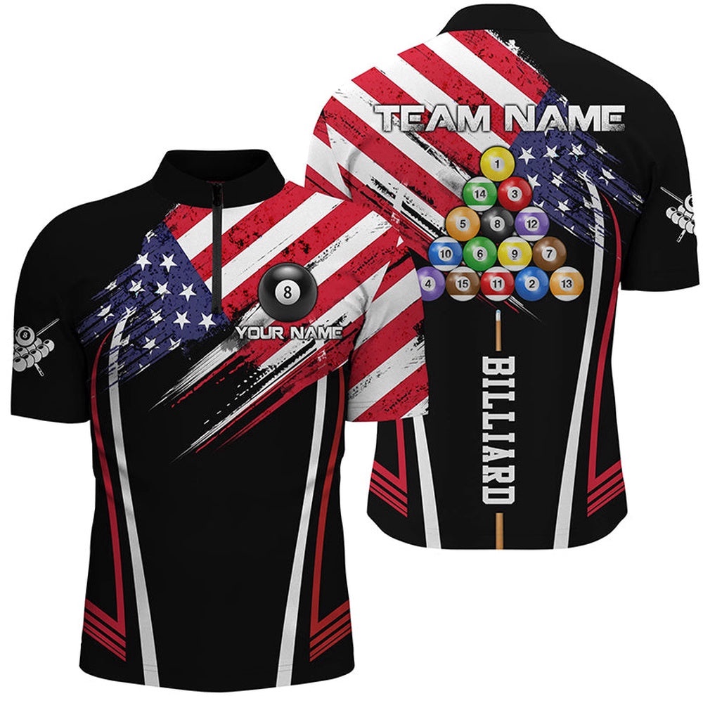 American Billiard Jerseys Jersey Shirts Custom Patriotic Billiard Us Flag Shirts, Personalized Billiard Team Jersey Shirt