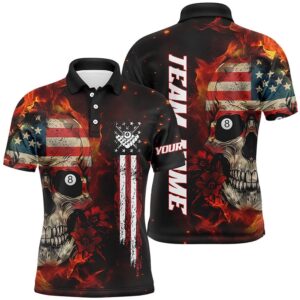 American Flag Skull Fire Billiard Polo &&hellip;