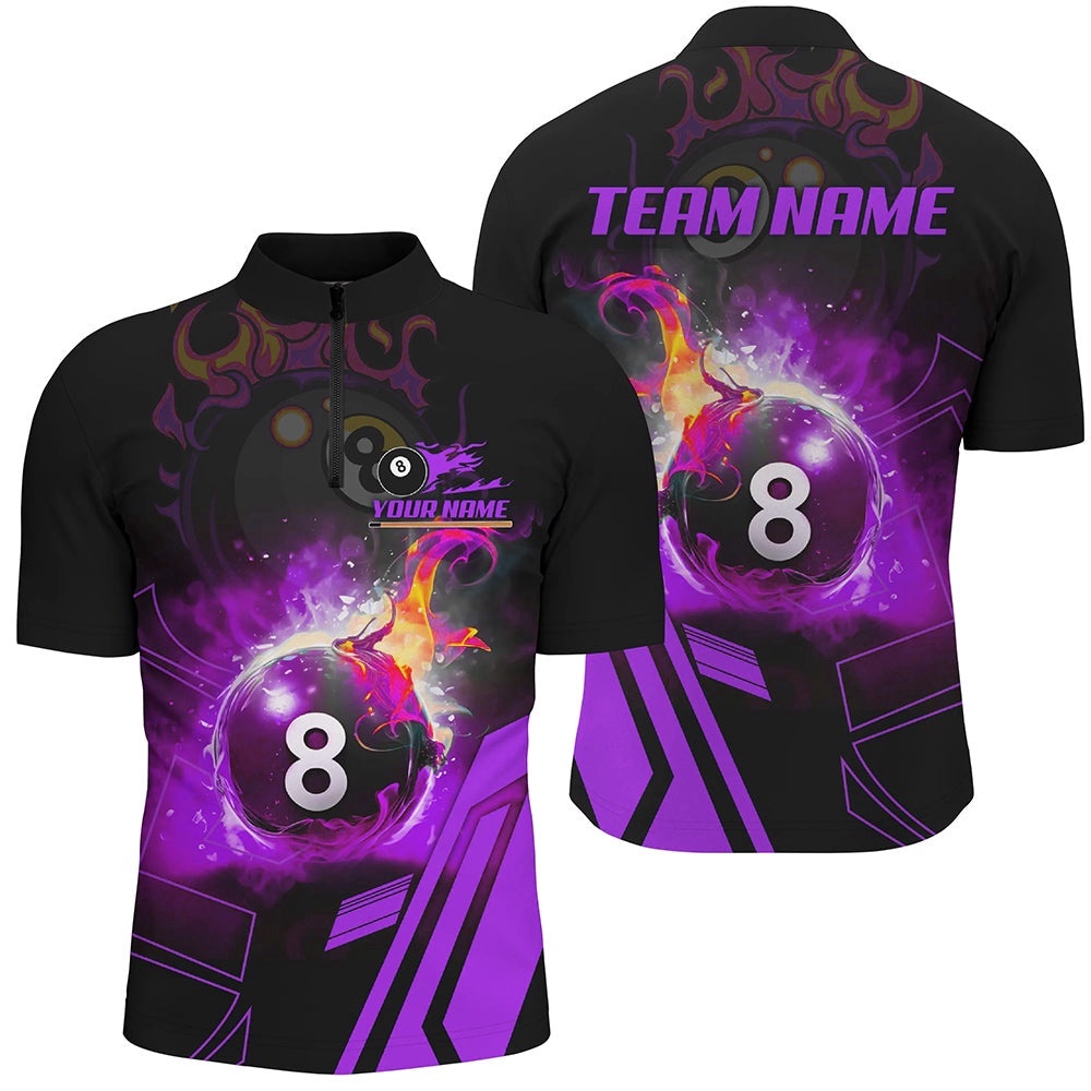 Billiard 8 Ball Flame Purple Version 3D Printed Jersey Shirt Best Custom Pool Team Jerseys Shirts, Personalized Billiard Team Jersey Shirt