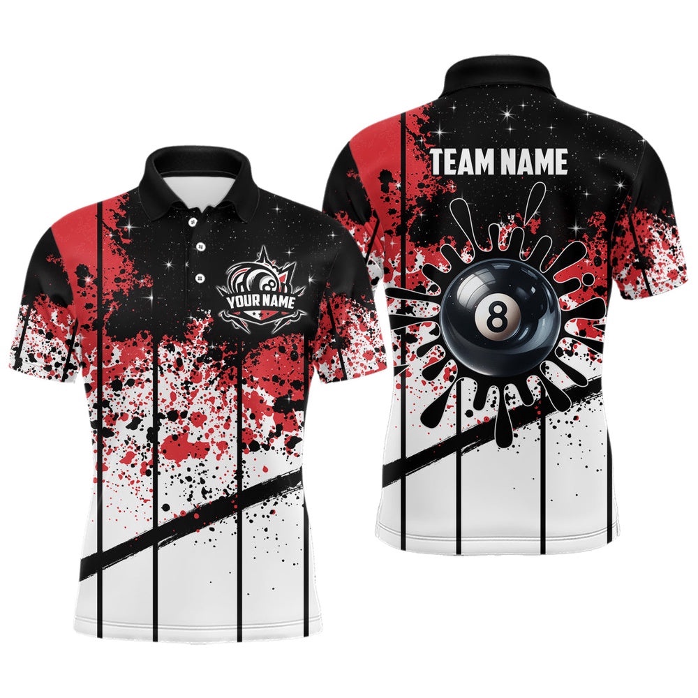Billiard 8 Ball Grunge Style Polo Shirts, 8 Ball Pool Billiard Attire Polo 2, Personalized Billiard Polo Shirt
