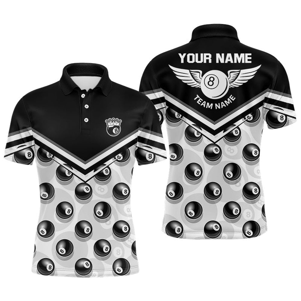 Billiard 8 Ball Pattern Polo Shirts, Custom Pool Billiards Polo, Personalized Billiard Polo Shirt