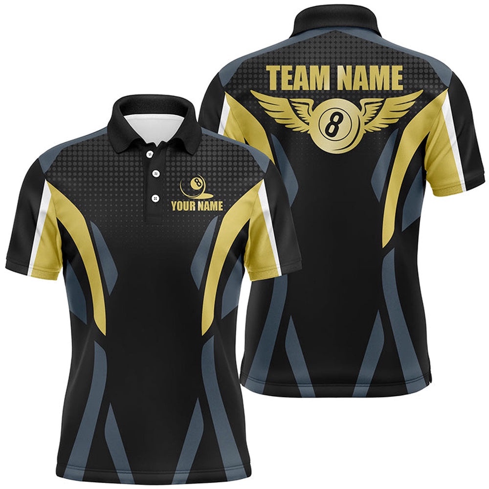 Billiard 8 Ball Pool 3D Polo Shirts, Custom 8 Ball Wings Billiards Polo, Personalized Billiard Polo Shirt