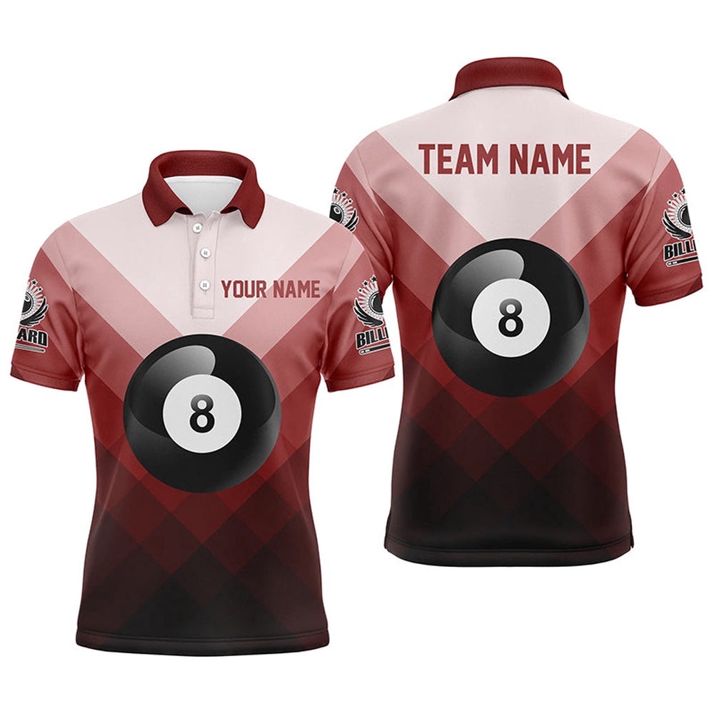Billiard 8 Ball Red Sports Style Polo Shirts, Custom Pool Billiards Polo, Personalized Billiard Polo Shirt