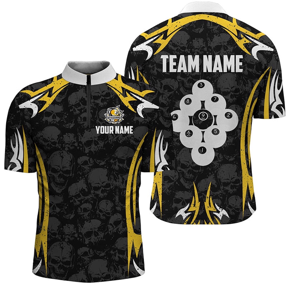 Billiard Ball 9 Skull Pattern Jersey Shirts Custom Team Name 9 Ball Pool Jerseys, Personalized Billiard Team Jersey Shirt