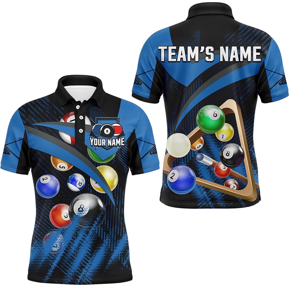 Billiard Ball Blue Version 3D Printed Polo Shirts Custom Team Billiard Gifts, Personalized Billiard Polo Shirt