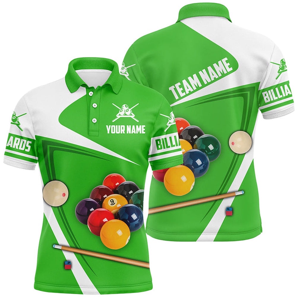 Billiard Ball Green Version 3D Polo Shirts Custom Billiard Team Uniform Shirts, Personalized Billiard Polo Shirt