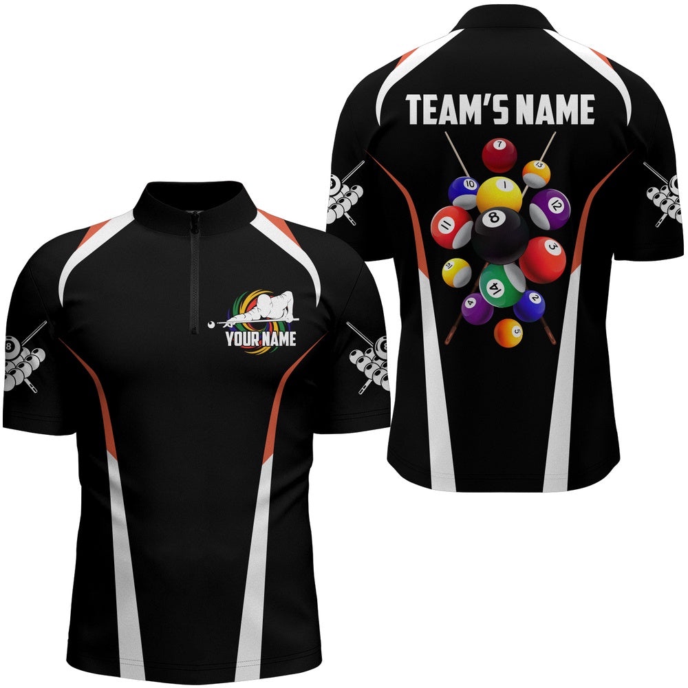 Billiard Balls 3D Jersey Shirts, Black Colors Billiard Players Jerseys, Personalized Billiard Team Jersey Shirt