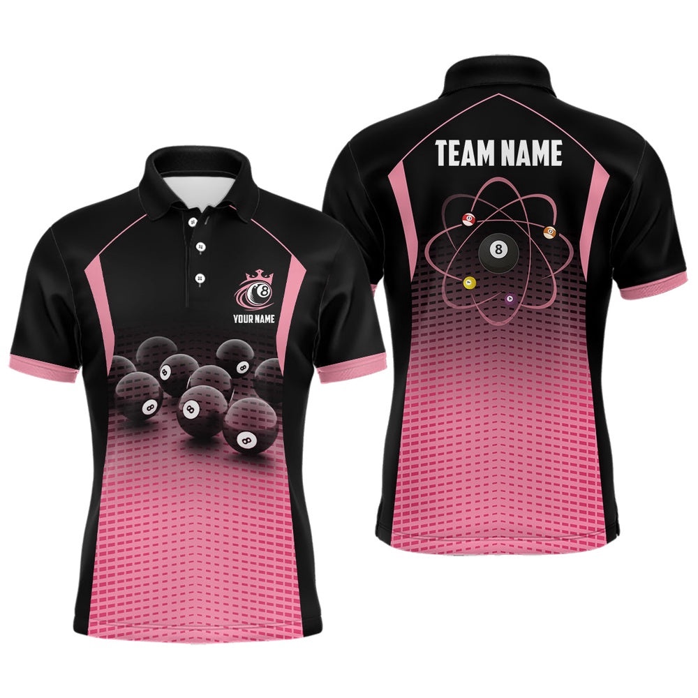 Billiard Balls Black And Pink Gradient 3D All Over Print Billiards Team Shirts, Personalized Billiard Polo Shirt