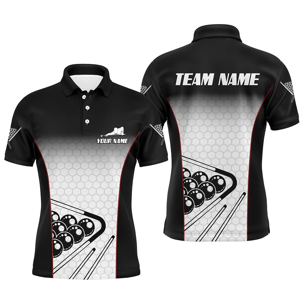 Billiard Balls Black White Hive 3D Polo Shirts, Custom Pool Billiards Polo, Personalized Billiard Polo Shirt