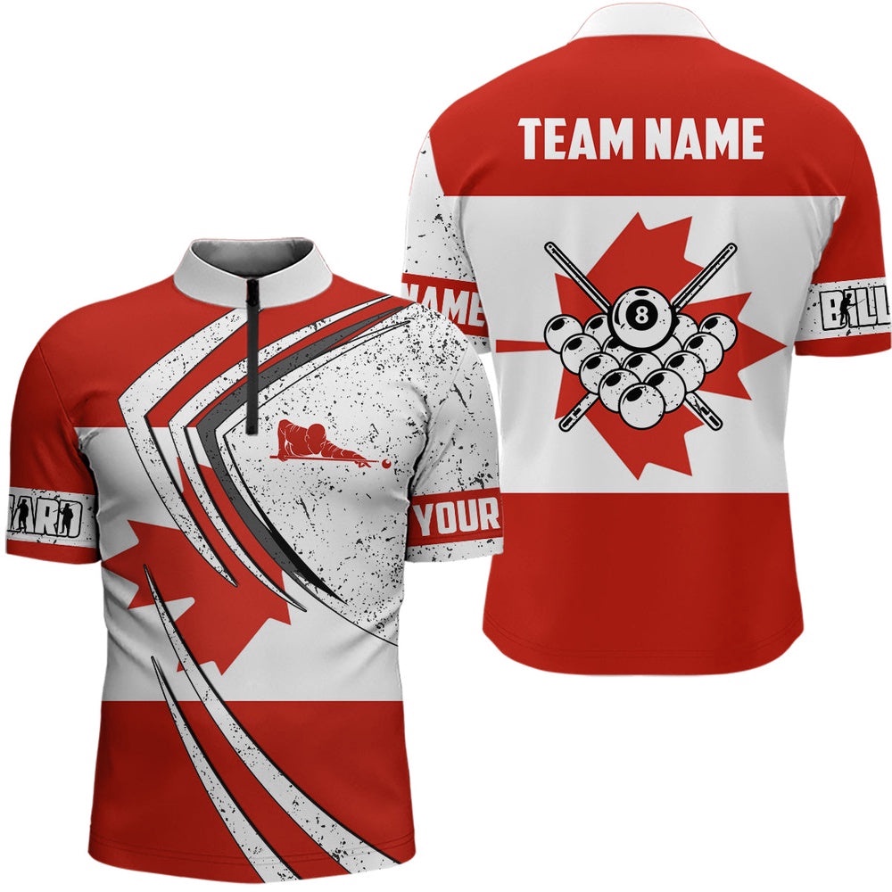 Billiard Balls Canadian Flag Jersey Shirts, Billiard Player Outfit, Personalized Billiard Team Jersey Shirt