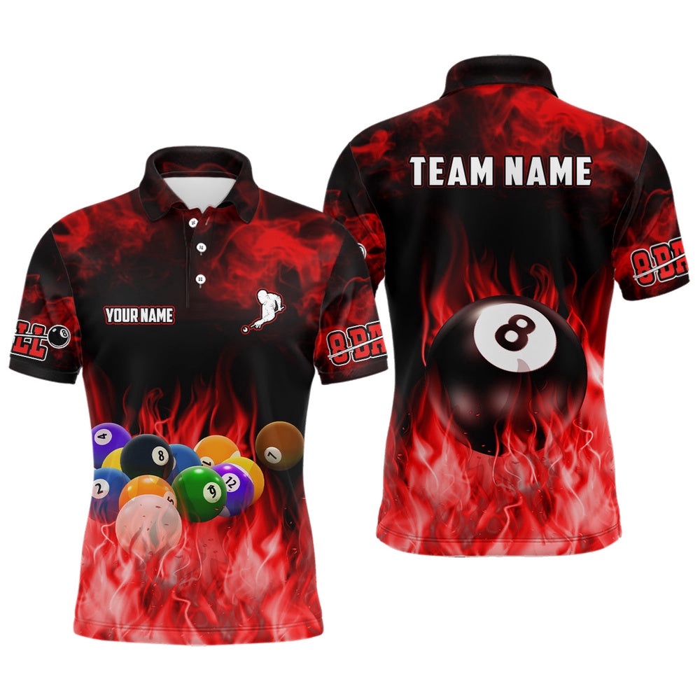 Billiard Balls Flame Billiard Red 3D Polo Shirts, Personalized Billiard Polo Shirt