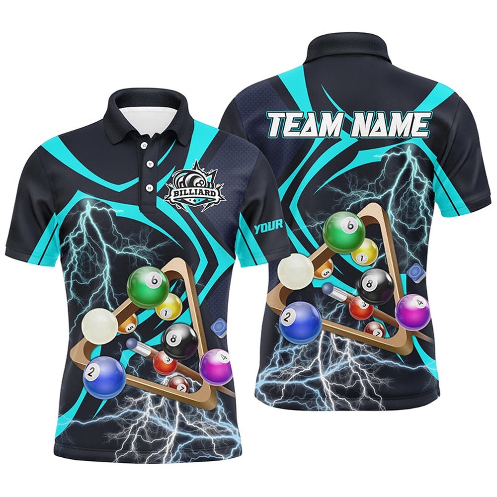 Billiard Balls Lightning Thunder Full Printing 3D Polo Shirts Best Billiard Shirts, Personalized Billiard Polo Shirt