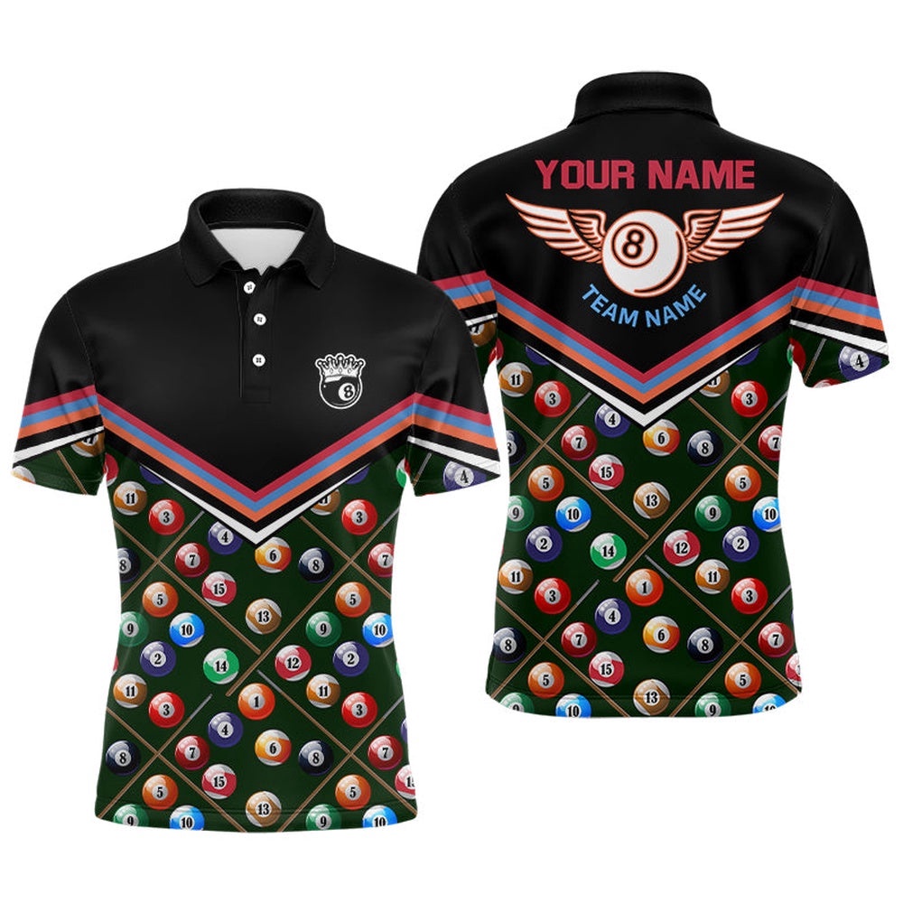 Billiard Balls Pattern 3D Polo Shirts, Custom Funny 8 Ball Billiard Polo, Personalized Billiard Polo Shirt