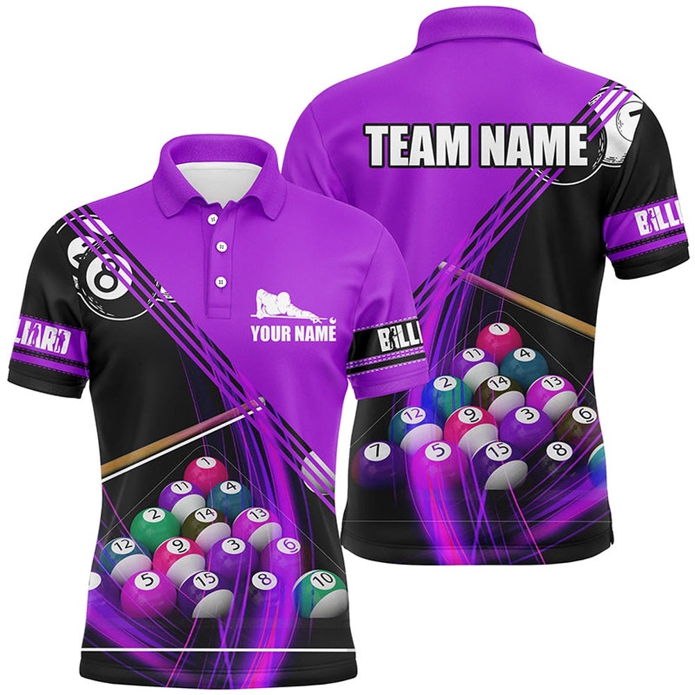 Billiard Balls Purple 3D Polo Shirts, Custom Player Billiards Pool Polo, Personalized Billiard Polo Shirt