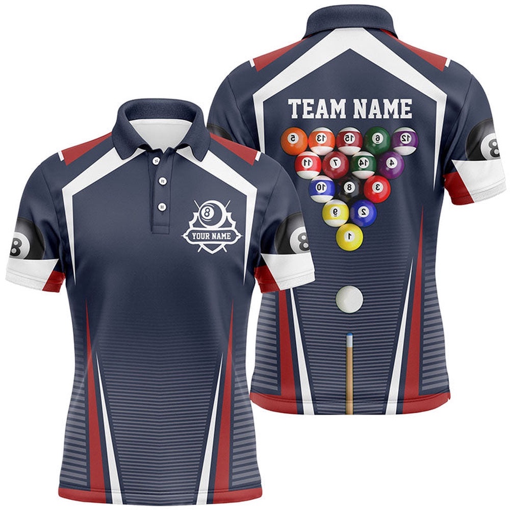 Billiard Balls Red Blue Sports Style Polo Shirts, 8 Ball Billiards Polo, Personalized Billiard Polo Shirt