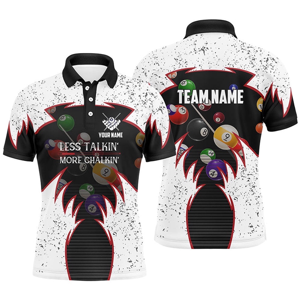 Billiard Balls White Polo Shirts, Less Talkin More Chalkin Billiard Polo, Personalized Billiard Polo Shirt