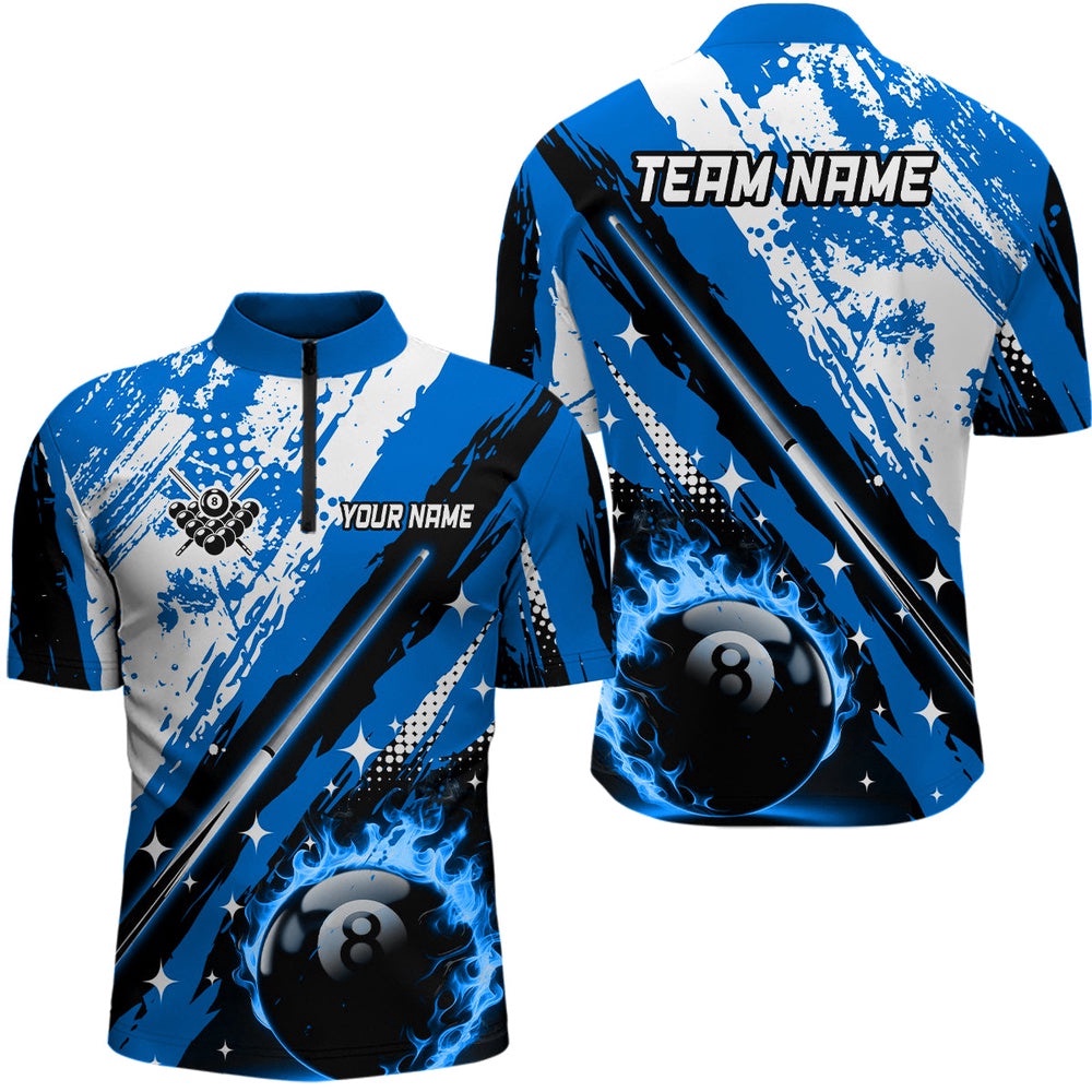 Billiard Cue 8 Ball Pool Grunge Style Jersey Shirts, Best Billiard Jerseys Blue, Personalized Billiard Team Jersey Shirt