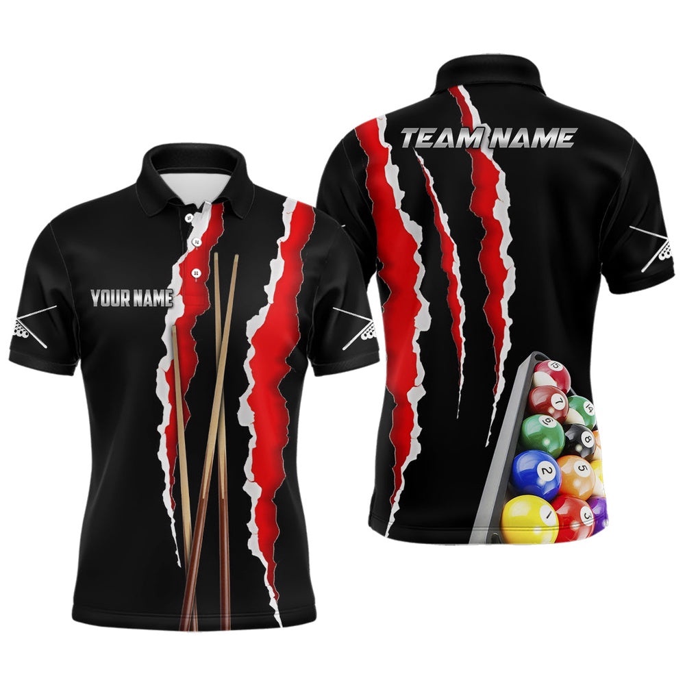 Billiard Cue Sport 3D Polo Shirts, Custom Billiard Polo For Pool Player, Personalized Billiard Polo Shirt