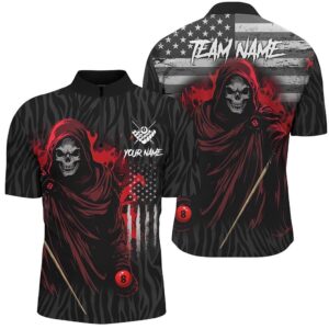 Billiard Death Skull Retro Us Flag Jersey&hellip;