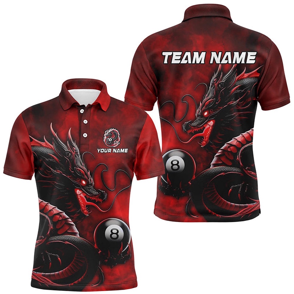 Billiard Dragon 8 Ball Pool Shirts Custom Red Team League Billiard Polo, Personalized Billiard Polo Shirt