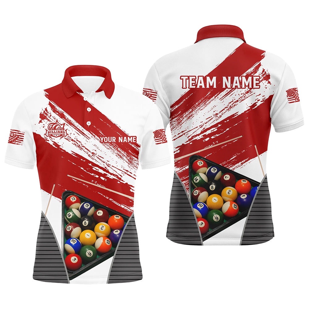 Billiard Grunge Style Red Version Name Polo Shirts Custom Billiard Polo, Personalized Billiard Polo Shirt