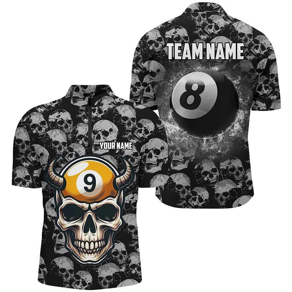 Billiard Jerseys 8 Ball & 9 Ball Custom Funny Skull Pattern Billiard Shirts, Personalized Billiard Team Jersey Shirt