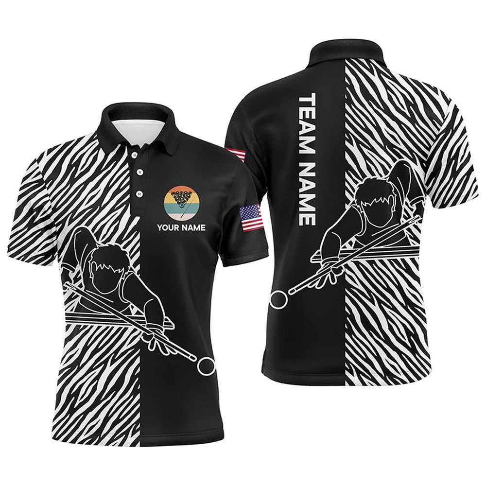 Billiard Player 3D All Over Print Zebra Pattern Billiards Team Shirts, Personalized Billiard Polo Shirt