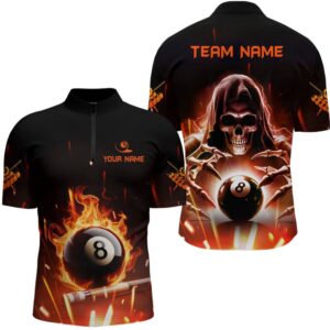 Billiard Skeleton Flaming 8 Ball Pool Jersey&hellip;