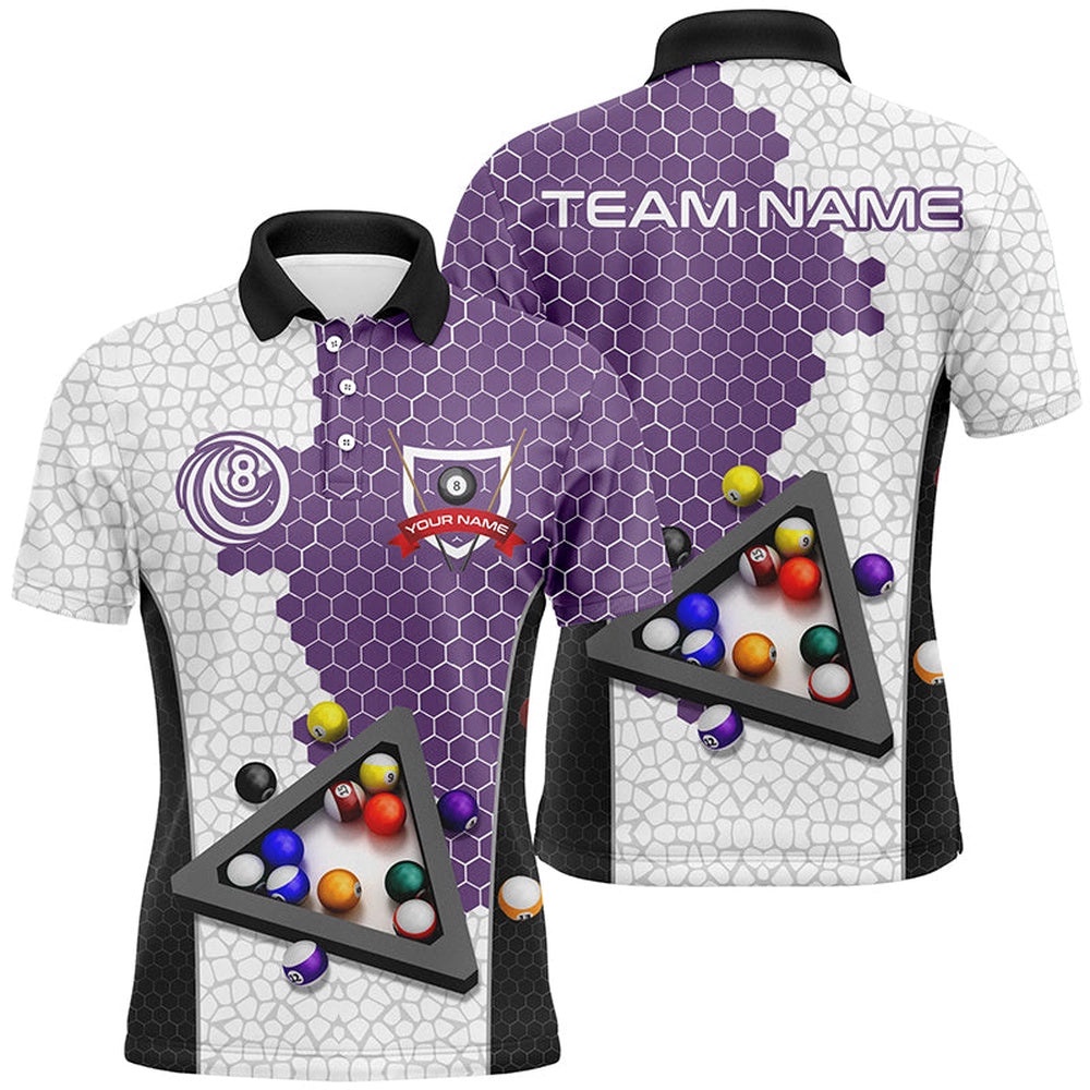 Billiards Balls Billiard Shirts, Custom Team Name Billiard Pool Shirts Purple, Personalized Billiard Polo Shirt