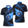 Black Blue Billiard Pattern Polo Shirts Custom Billiard Team Polo Uniform, Personalized Billiard Polo Shirt