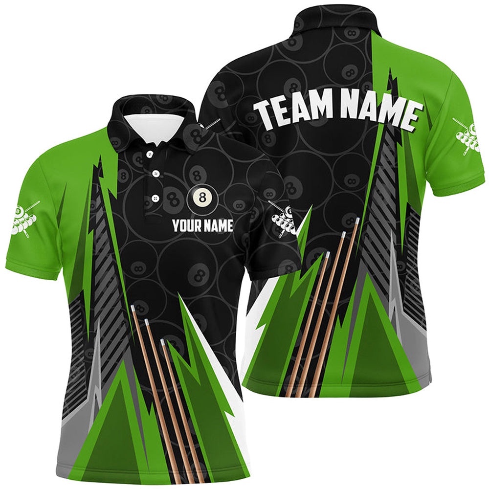 Black Green Billiard Pattern Polo & 14 Zip Shirts, Billiard Team Polo Uniform, Personalized Billiard Polo Shirt