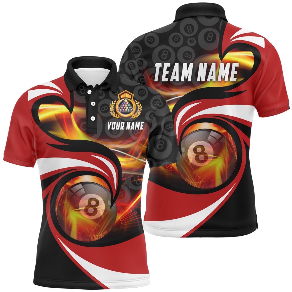 Black Red 8 Ball Billiard Polo Shirts, Best Billiards Team Pool Player Gifts, Personalized Billiard Polo Shirt