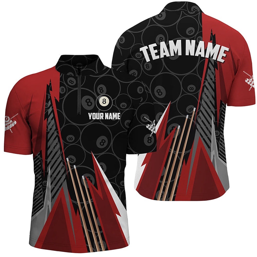 Black Red Billiard Pattern Jersey Shirts Custom Billiard Team Jersey Uniform, Personalized Billiard Team Jersey Shirt