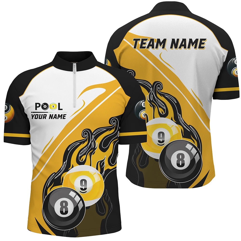 Black Yellow Billiard 8 Ball & 9 Ball Custom Jersey Shirt, Billiard Attire Jersey, Personalized Billiard Team Jersey Shirt