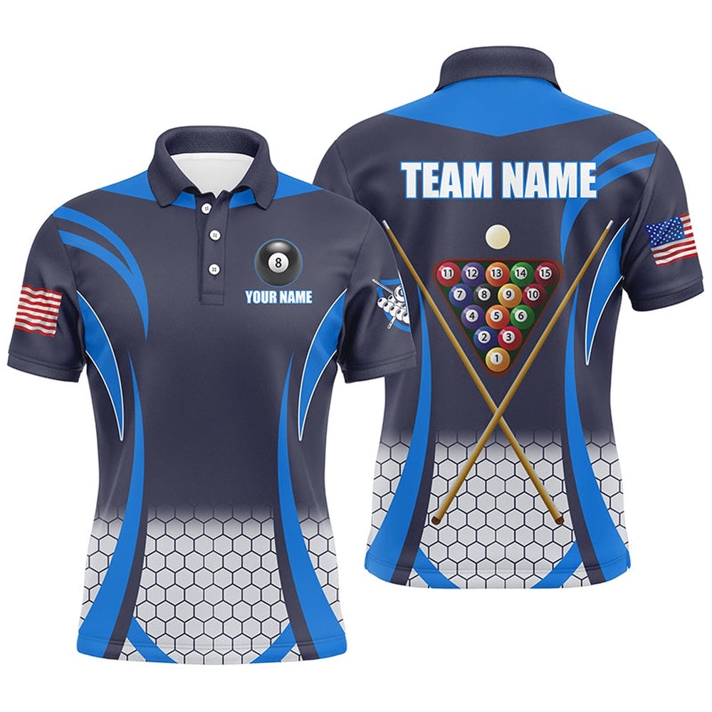 Blue 8 Bal Pool Billiard Polo Polo Shirts, Best Team League Billiard Shirts, Personalized Billiard Polo Shirt