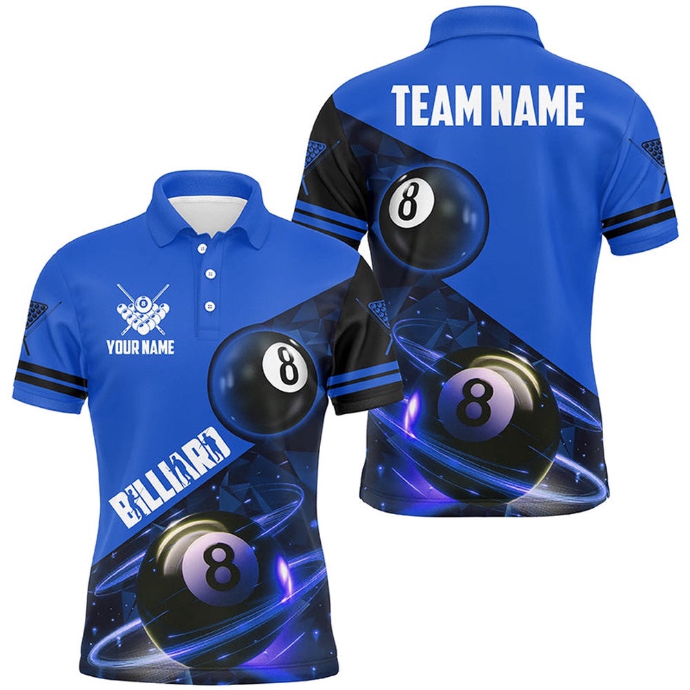 Blue 8 Ball Pool Billiard Polo Custom Billiard Pool Shirts Team League Billiard Uniform, Personalized Billiard Polo Shirt