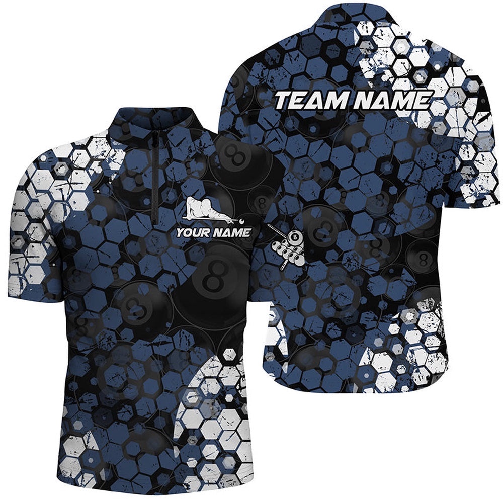 Blue And White Hive Billiard Shirts Custom Grunge Retro Billiard Jerseys, Personalized Billiard Team Jersey Shirt
