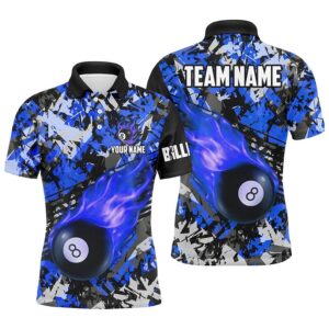 Blue Billiard Ball 8 Fire Flame Polo&hellip;