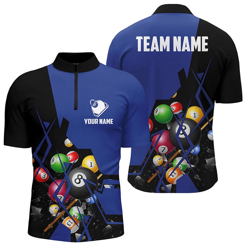 Blue Billiard Balls 3D Jersey Shirts, Custom 8 Ball Pool Billiards Jerseys, Personalized Billiard Team Jersey Shirt