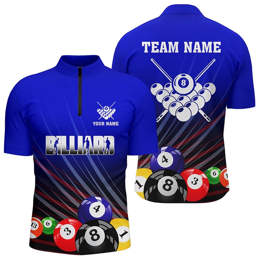 Blue Billiard Balls Jersey Shirts, Custom Billiard Shirts, Personalized Billiard Team Jersey Shirt