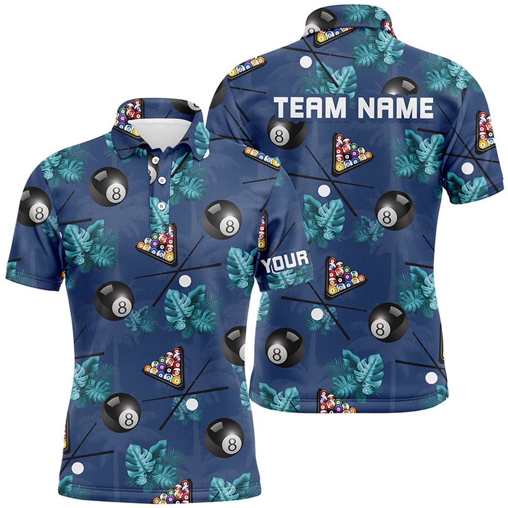 Blue Billiard Tropical Full Printing Polo Shirts Best Custom Billiard Outfit Idea, Personalized Billiard Polo Shirt