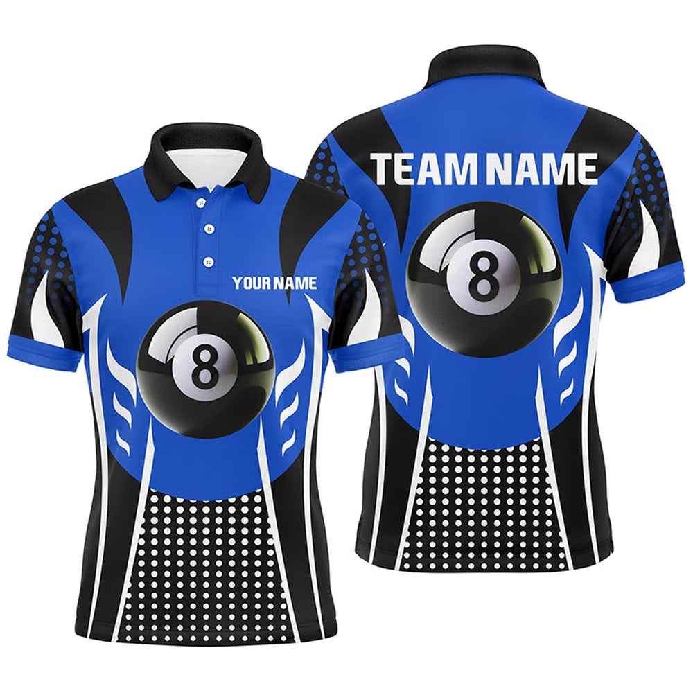 Blue Black 8 Ball Billiard 3D Polo Shirts, Custom Billiard 8 Ball Pool Polo, Personalized Billiard Polo Shirt